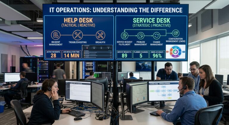 Help desk and service desk teams managing IT operations and technical support