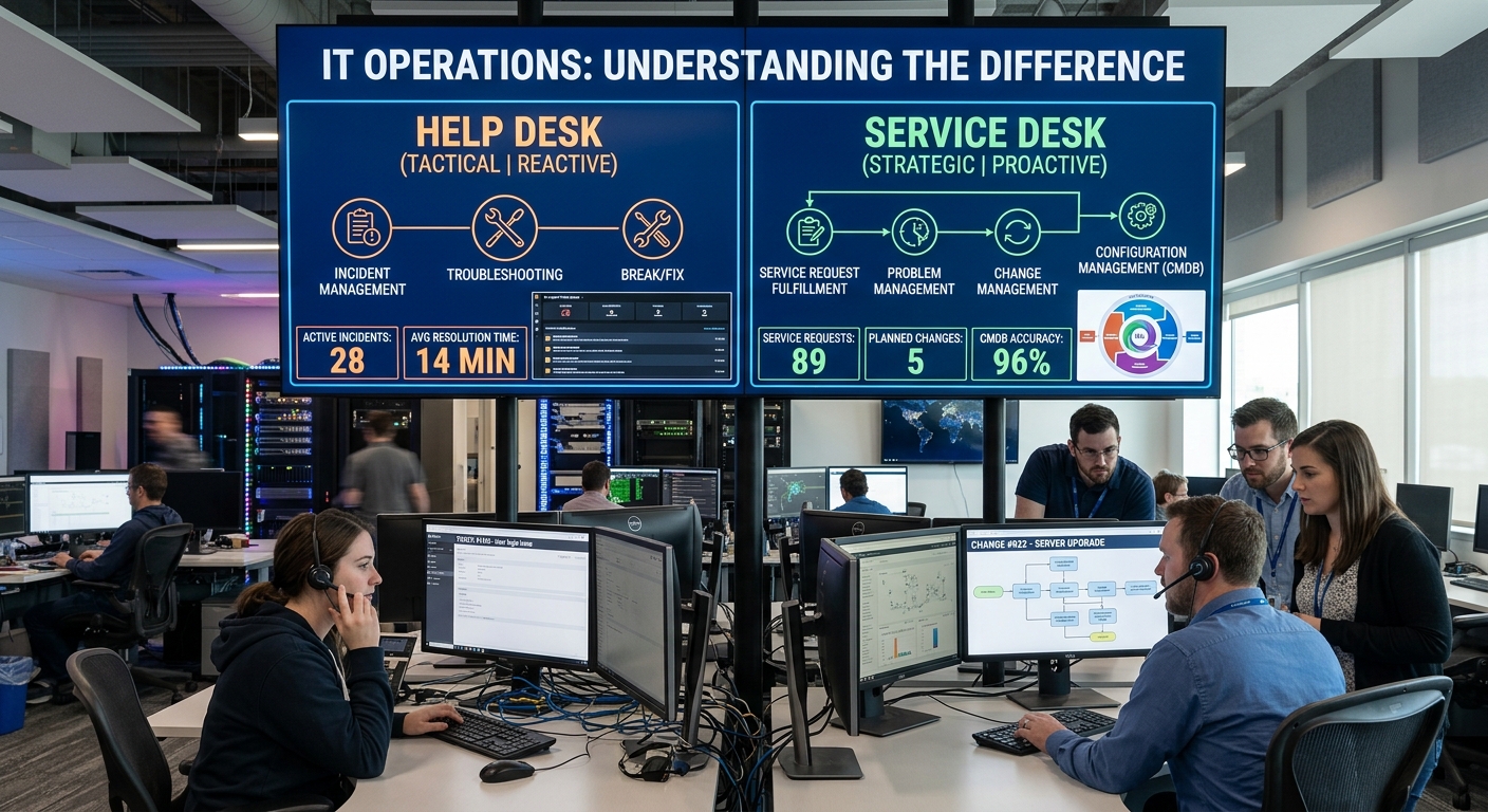 Help desk and service desk teams managing IT operations and technical support