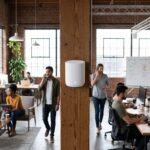 Mesh WiFi devices providing wireless connectivity in a modern business office